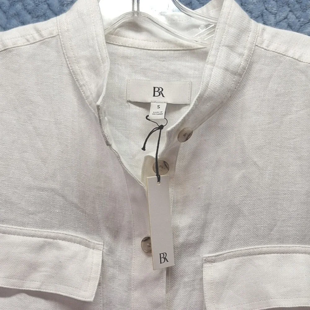 Banana Republic White 100% Linen Utility Jumpsuit Long Sleeve NWT S 882685-01-1